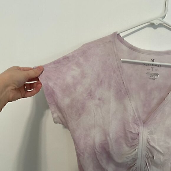 AMERICAN EAGLE Soft & Sexy T Cinch Front Tee Lilac Lavender Purple Boho Cropped - Picture 7 of 12